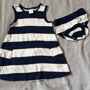 Hanna Andersson Navy and White Striped Dress and Bloomers, NWOT
